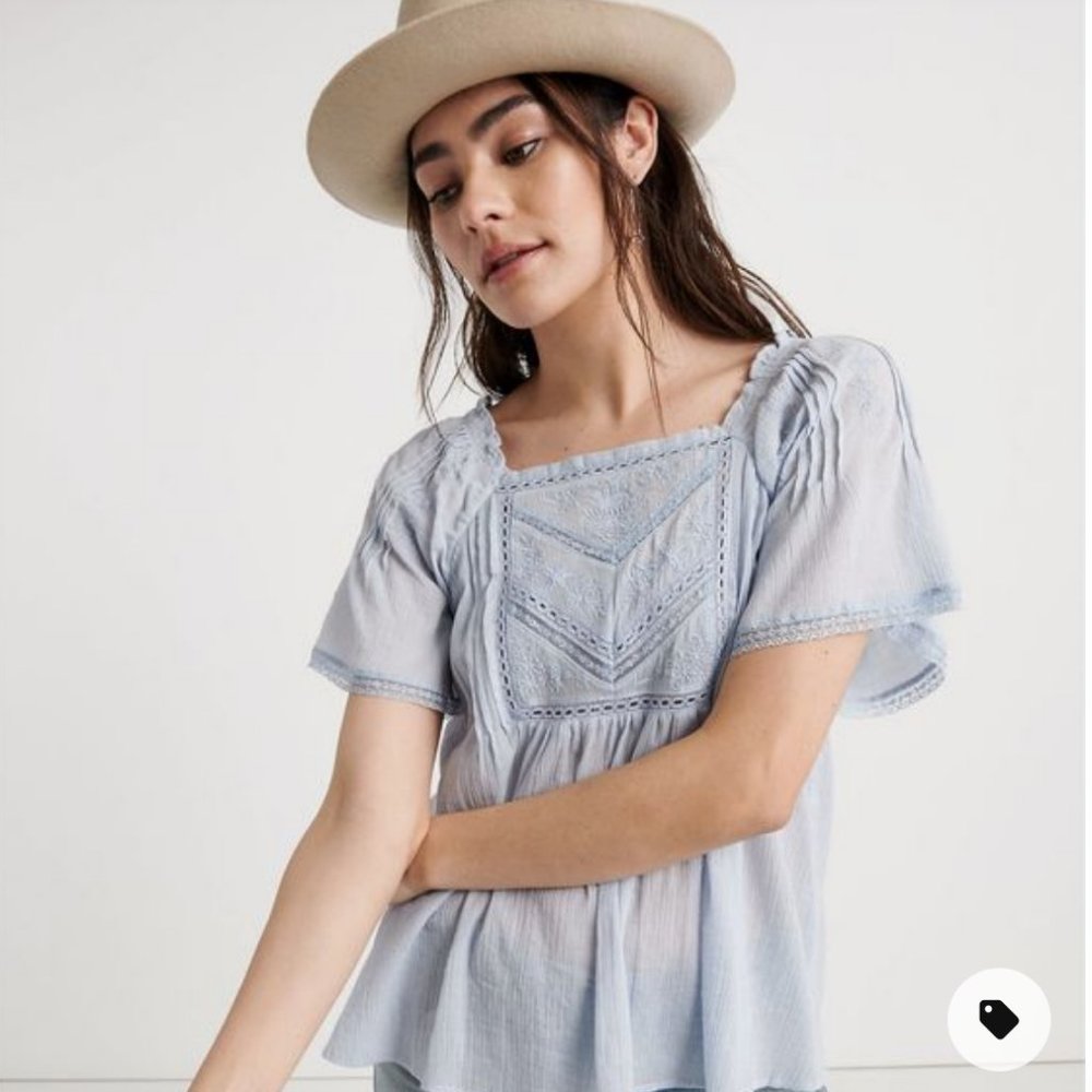 Lucky Brand Embroidered Flutter Top